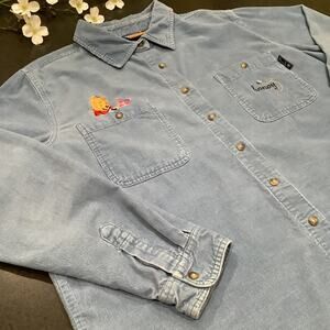 Vintage Disney Pooh & Piglet Corduroy Button Up Shirt Embroidered Distressed